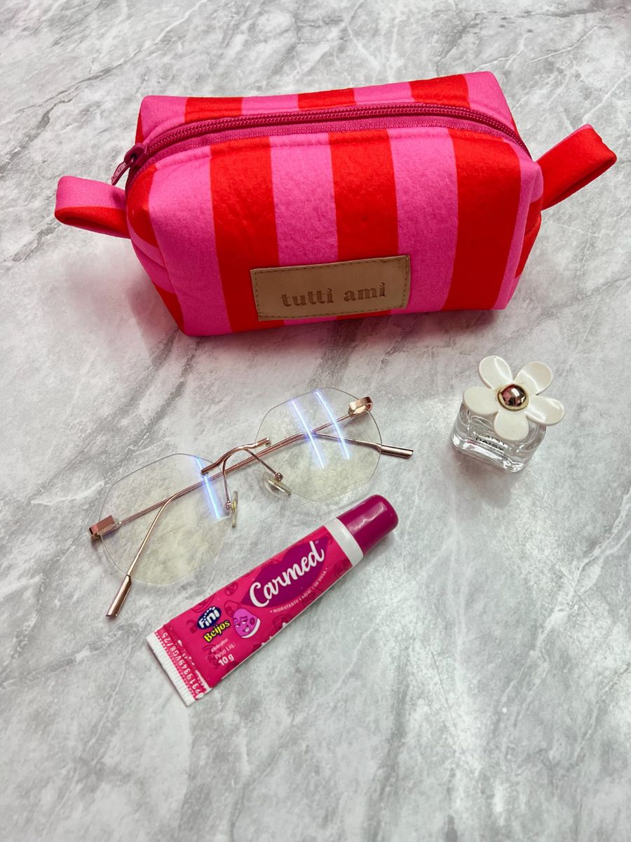 Mini Necessaire Estampa Exclusiva Listras Pink com Laranja