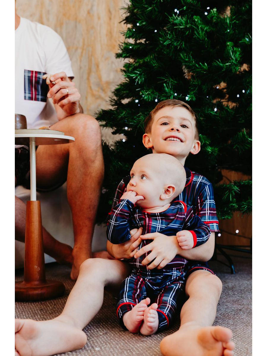 Conjunto Pijama Bebê Body e Calça Xadrez Natal
