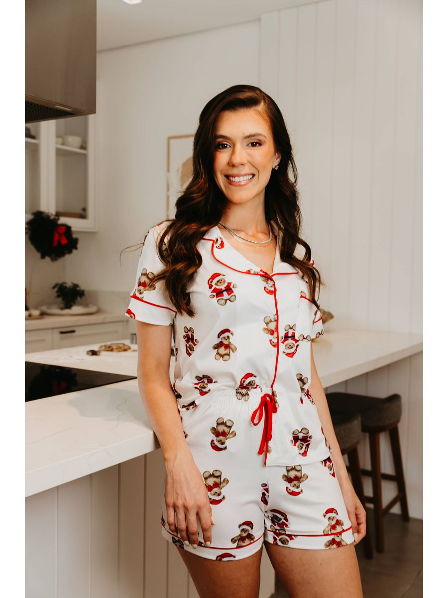 Pijama Feminino Americano Curto Ursos Natal