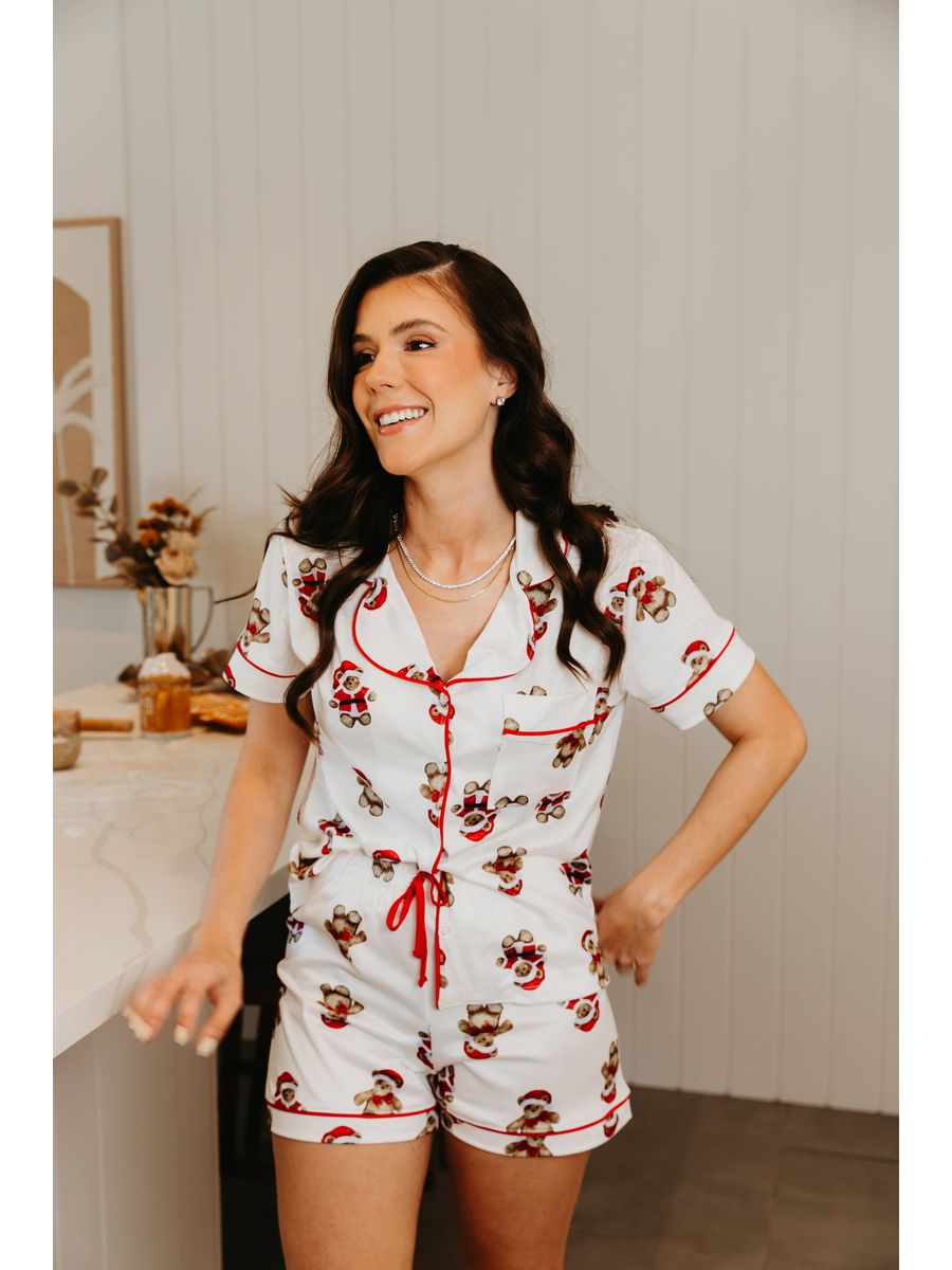Pijama Feminino Americano Curto Ursos Natal