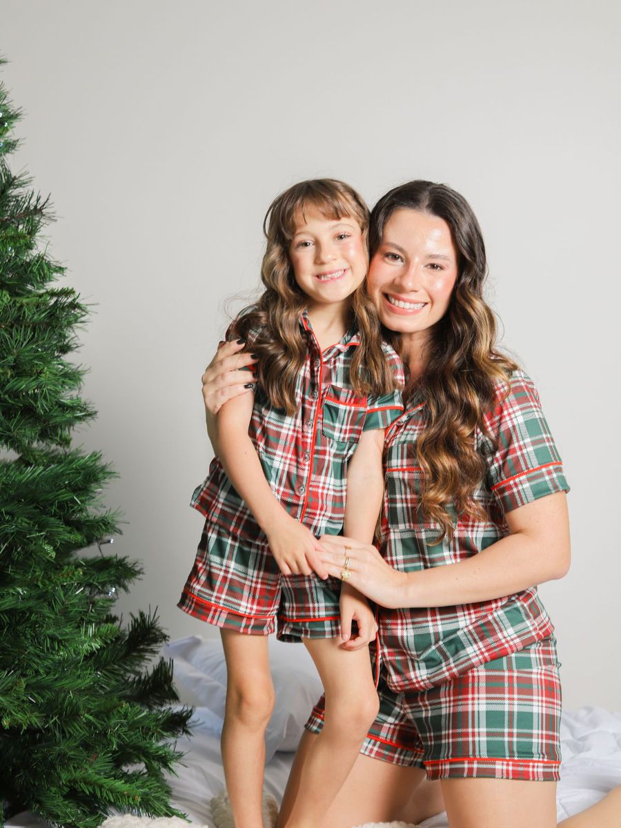 Pijama Infantil Americano Curto Xadrez Natal