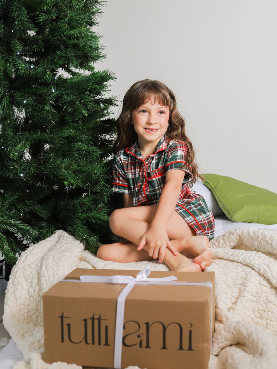 Pijama Infantil Americano Curto Xadrez Natal