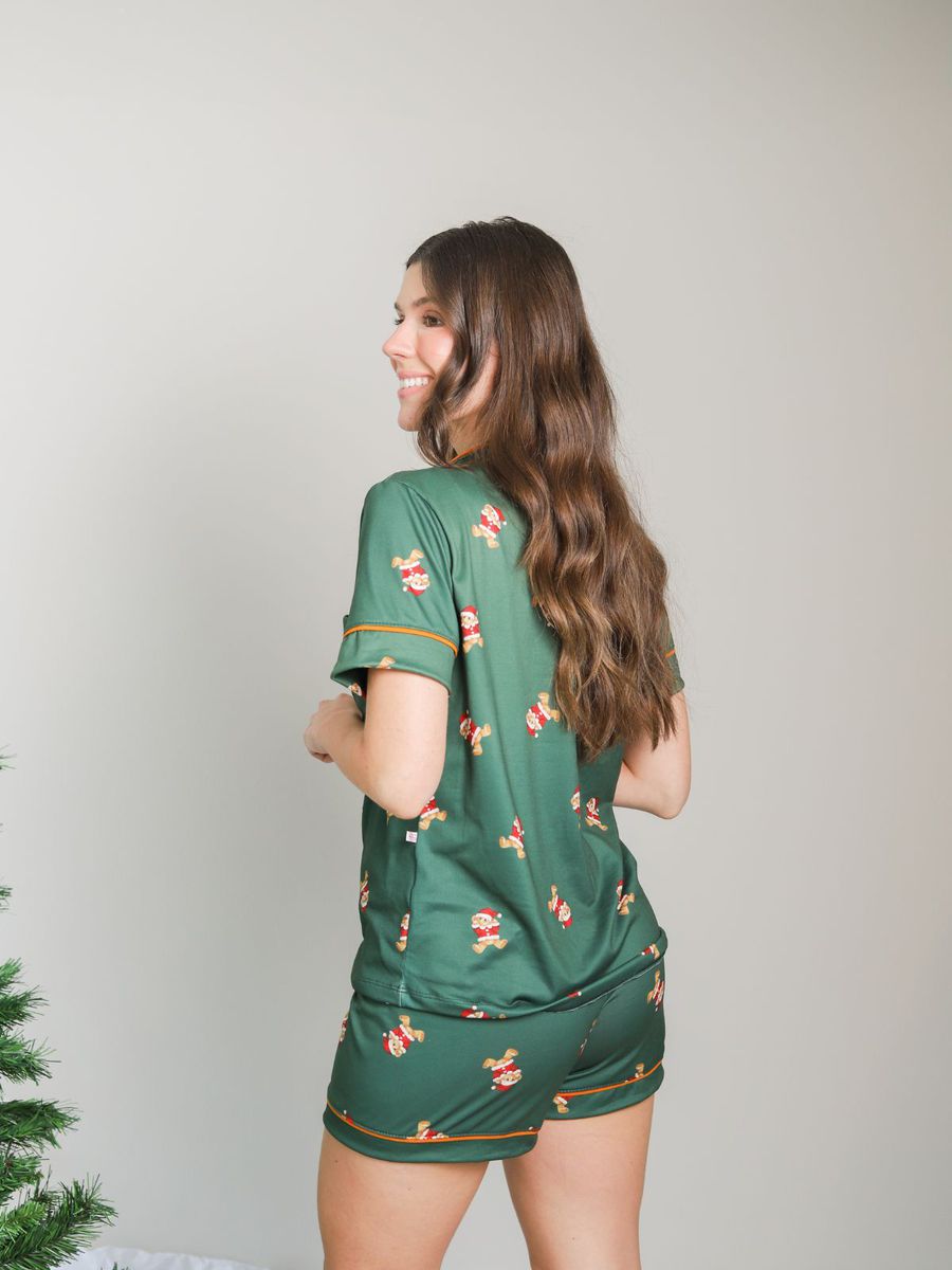 Pijama Feminino Americano Curto Ursos Natal