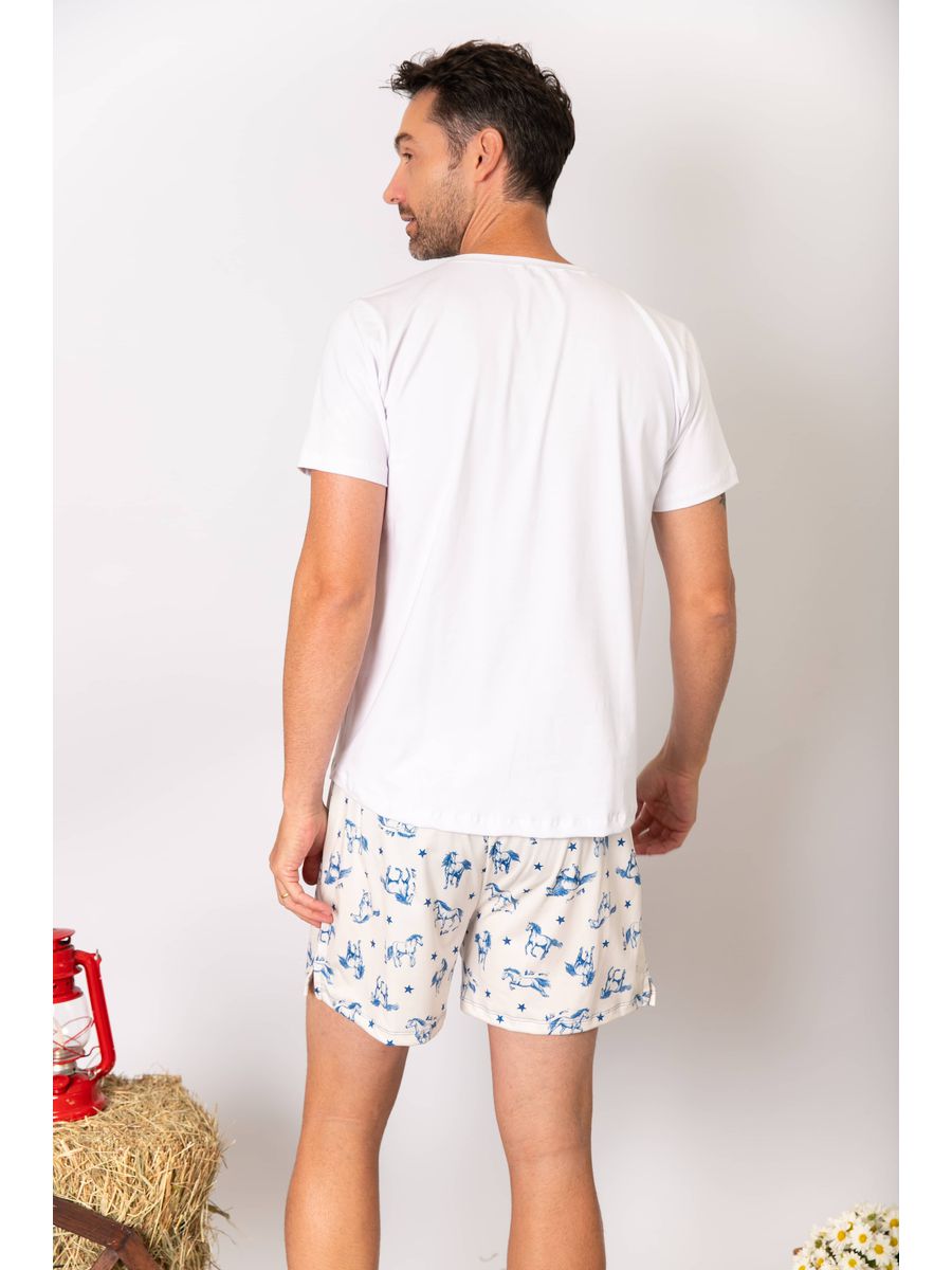 Pijama Masculino Curto Cavalos Estrelas