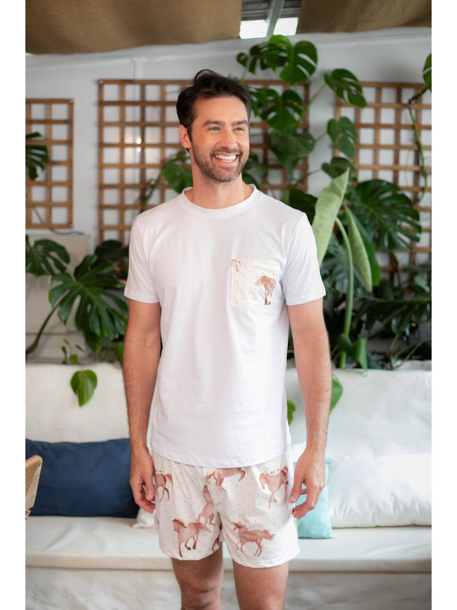 Pijama Masculino Curto Cavalos