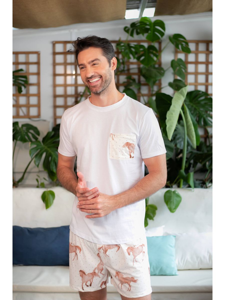 Pijama Masculino Curto Cavalos