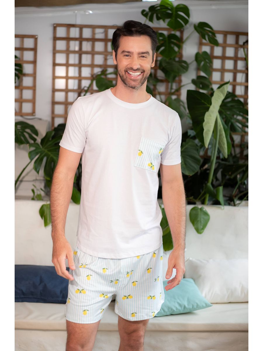 Pijama Masculino Curto Listrado Limão
