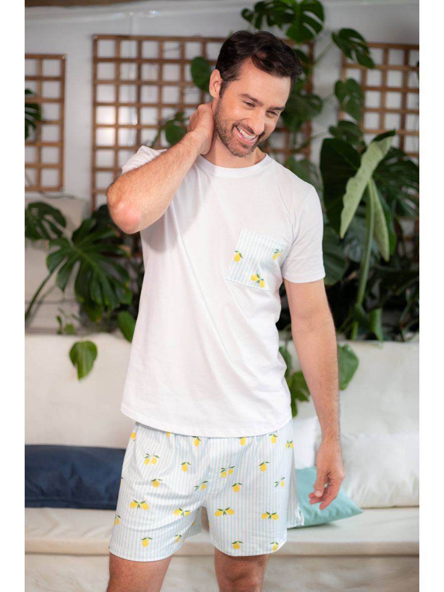 Pijama Masculino Curto Listrado Limão
