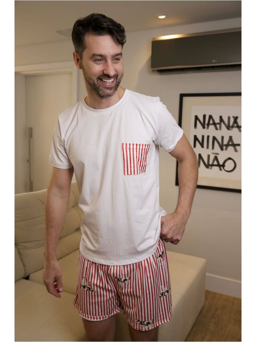 Pijama Masculino Curto Listrado Vacas