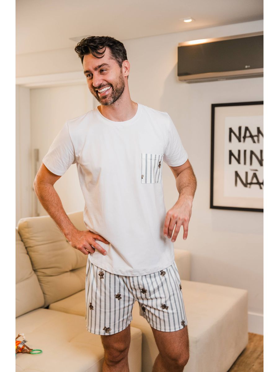 Pijama Masculino Curto Ursos Cinza