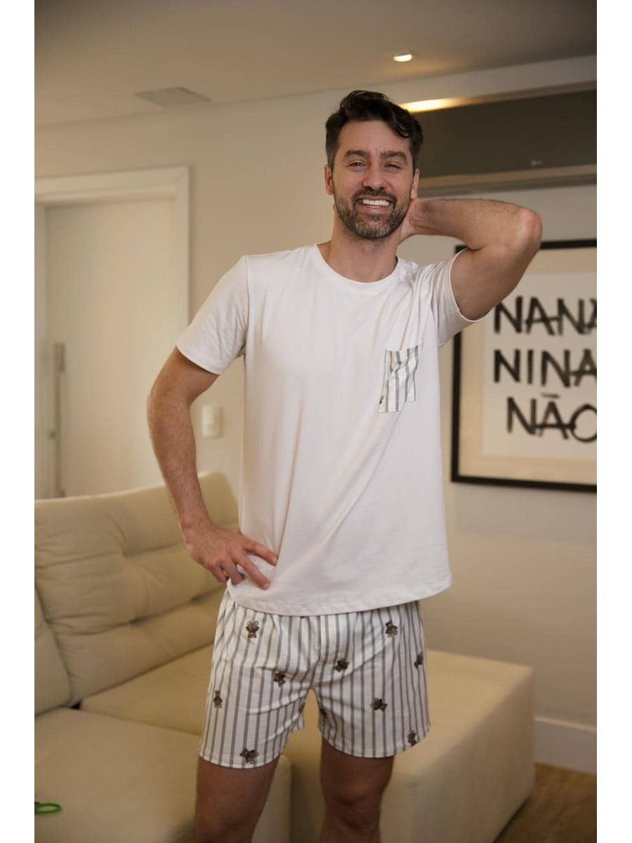 Pijama Masculino Curto Ursos Cinza
