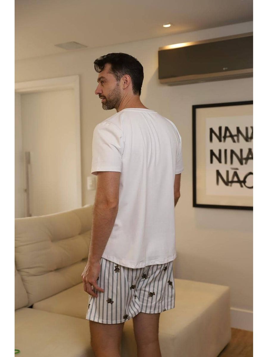 Pijama Masculino Curto Ursos Cinza