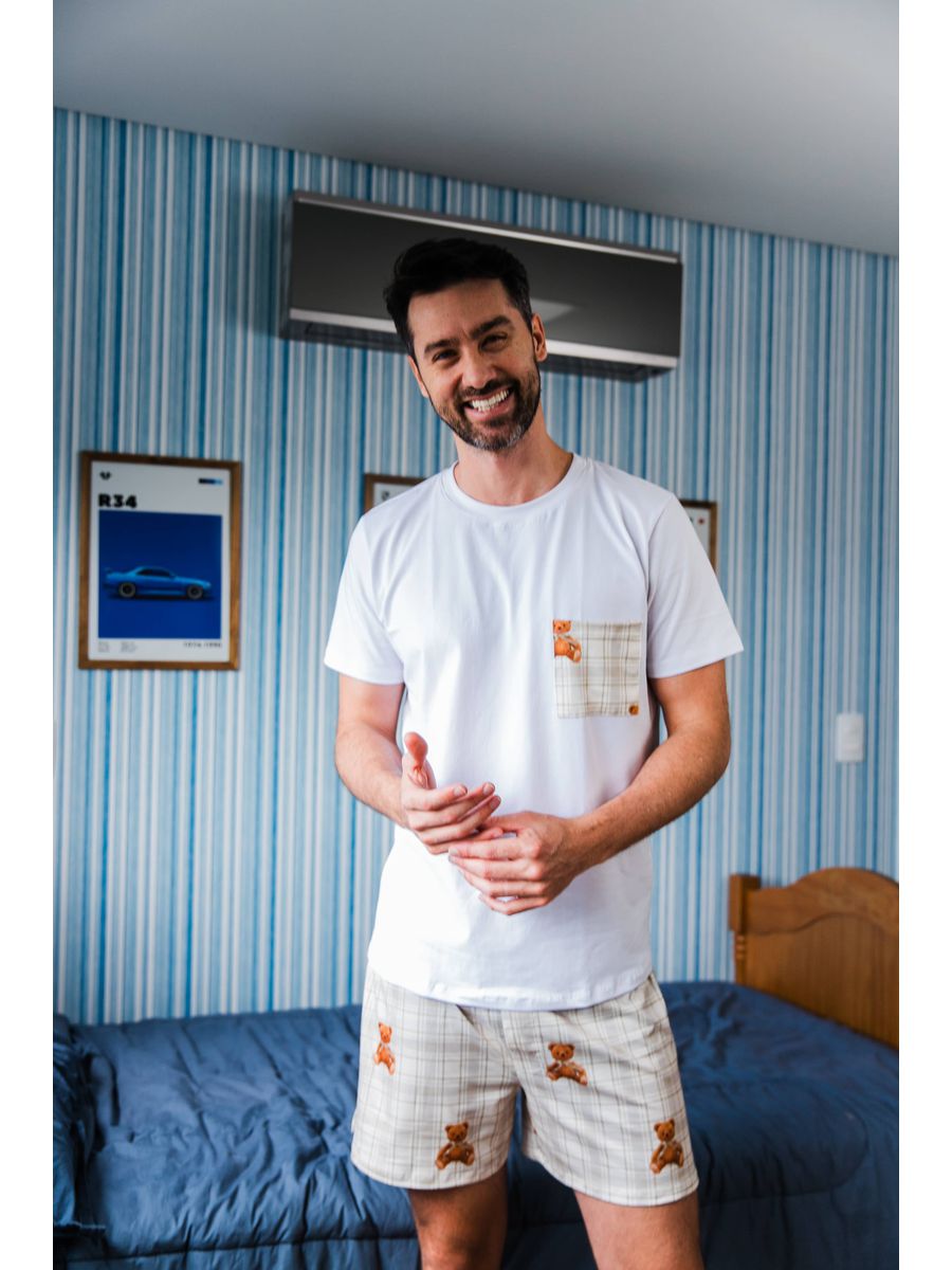 Pijama Masculino Curto Ursos Xadrez