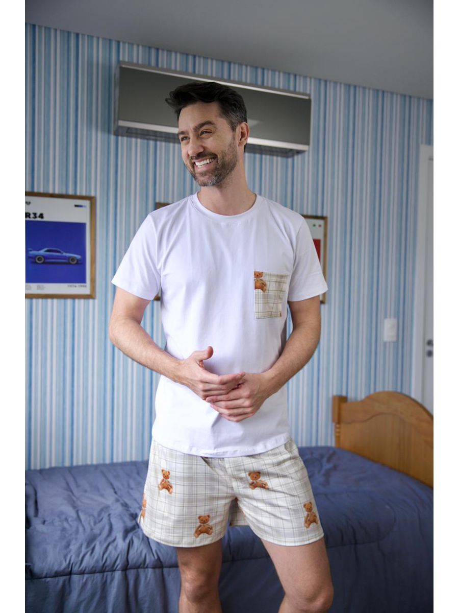 Pijama Masculino Curto Ursos Xadrez