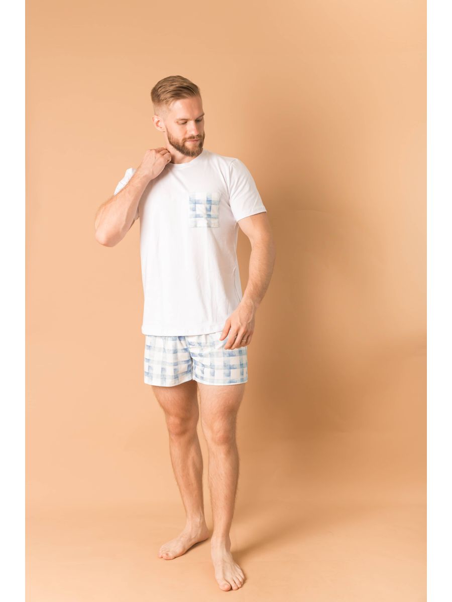 Pijama Masculino Curto Xadrez Azul