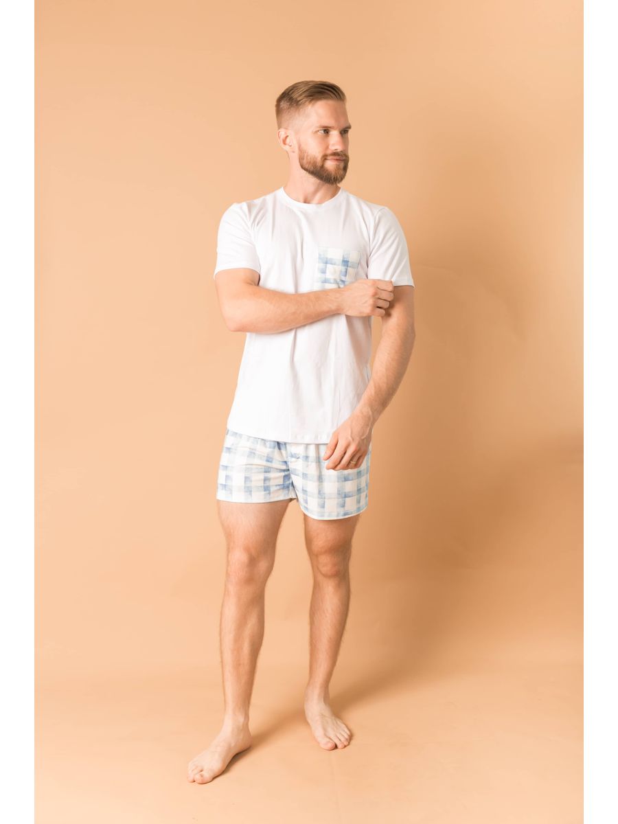 Pijama Masculino Curto Xadrez Azul