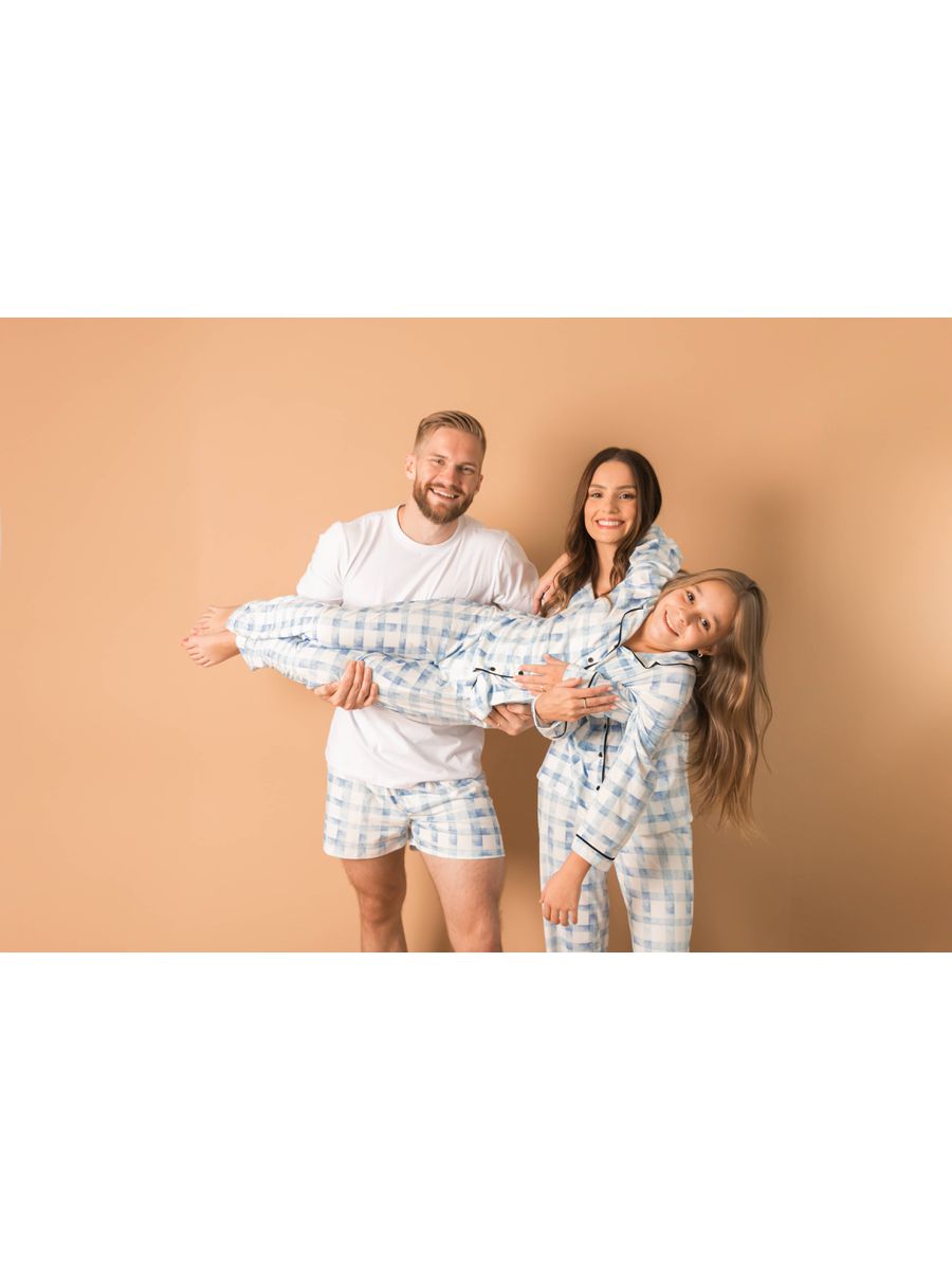 Pijama Masculino Curto Xadrez Azul