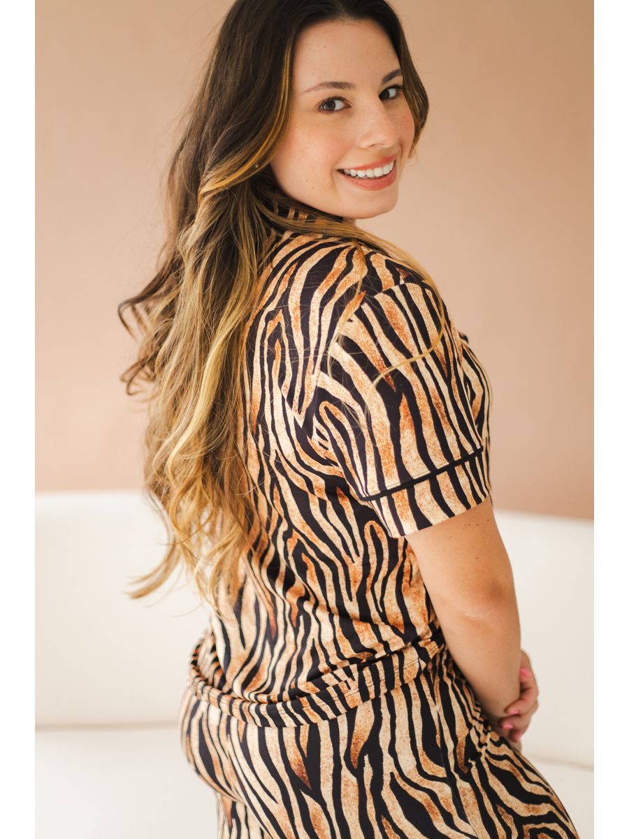 Pijama Feminino Americano Curto Agda Animal Print Tigre