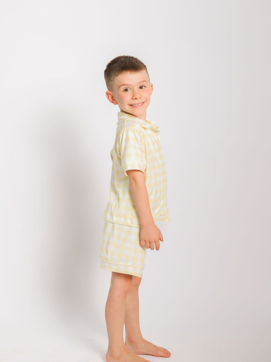 Pijama Infantil Americano Curto Vichy Amarelo