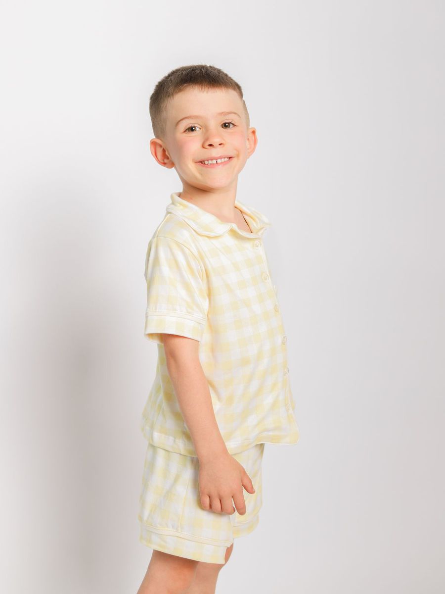Pijama Infantil Americano Curto Vichy Amarelo