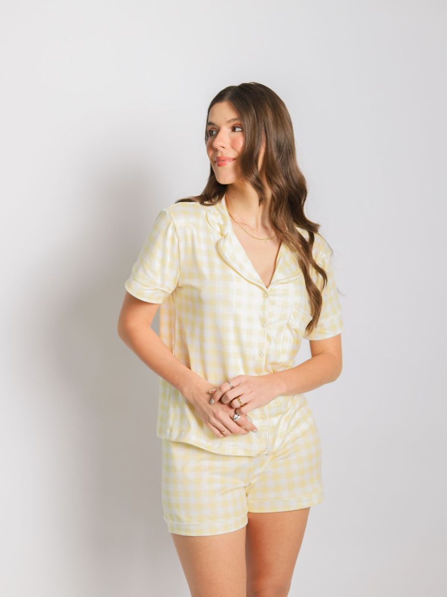 Pijama Feminino Americano Curto Vichy Amarelo