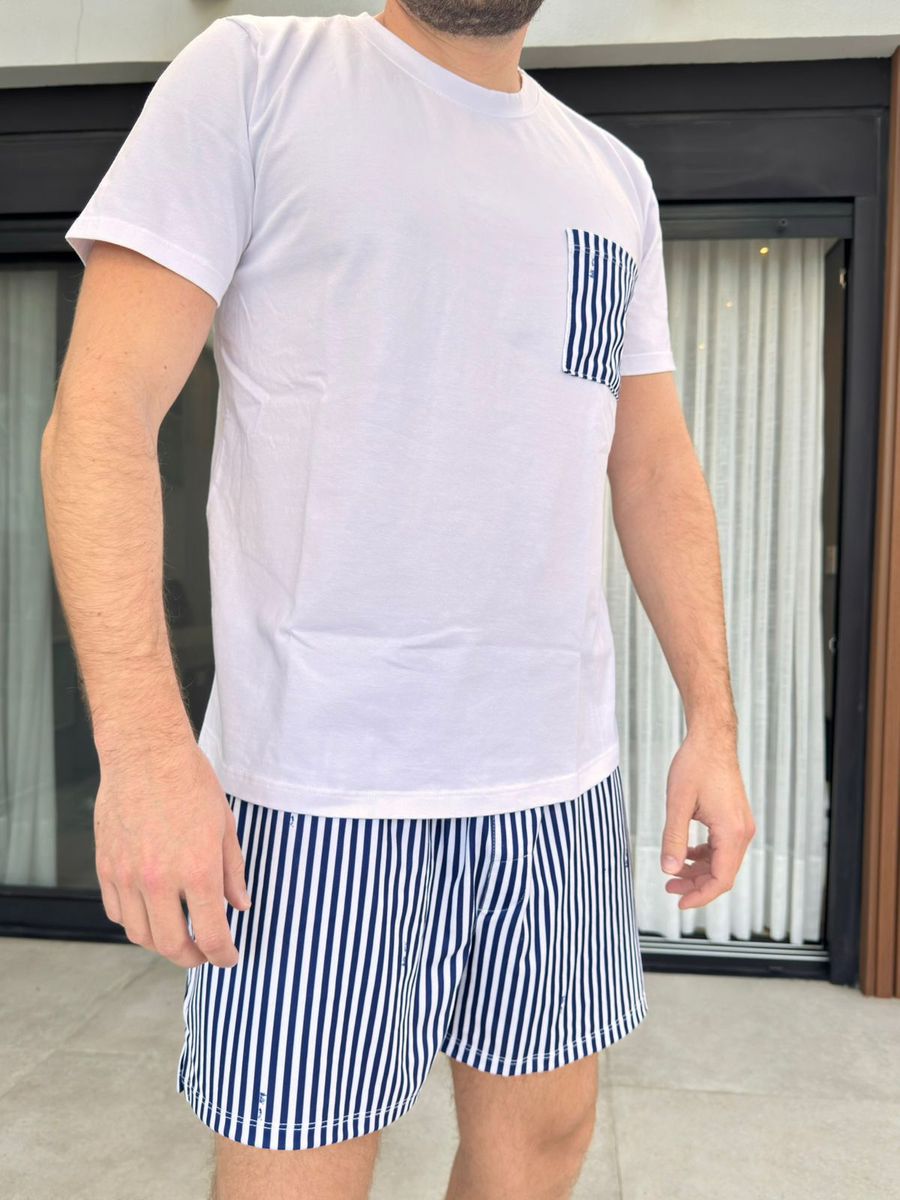 Pijama Masculino Curto Listrado Marinho