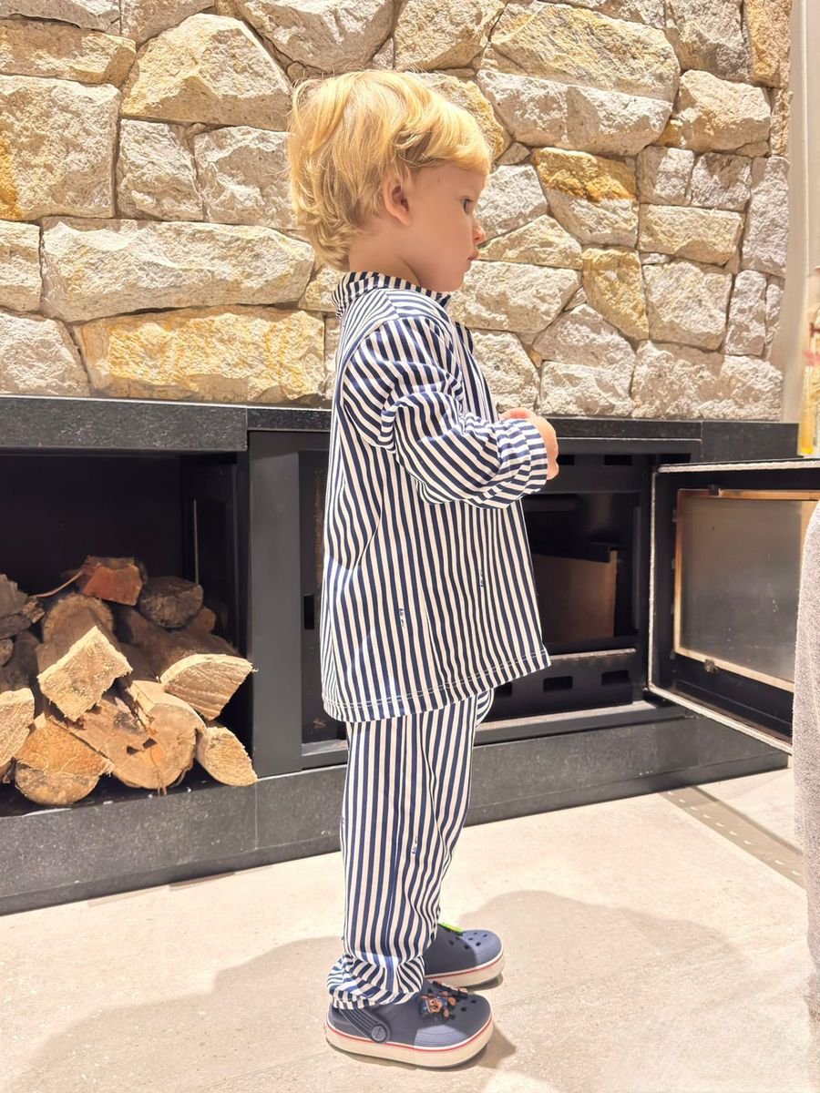 Pijama Infantil Americano Longo Listrado Azul