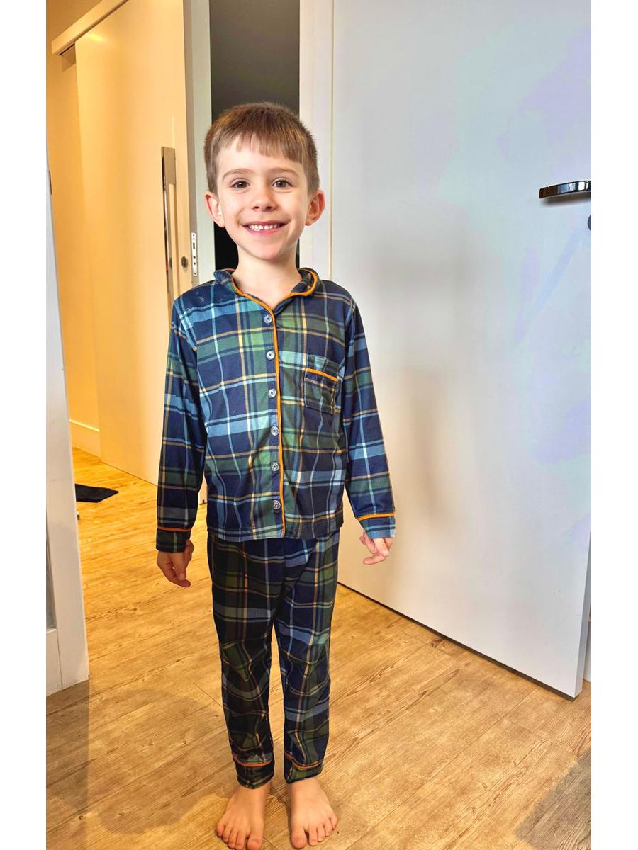 Pijama Infantil Americano Longo Xadrez Verde