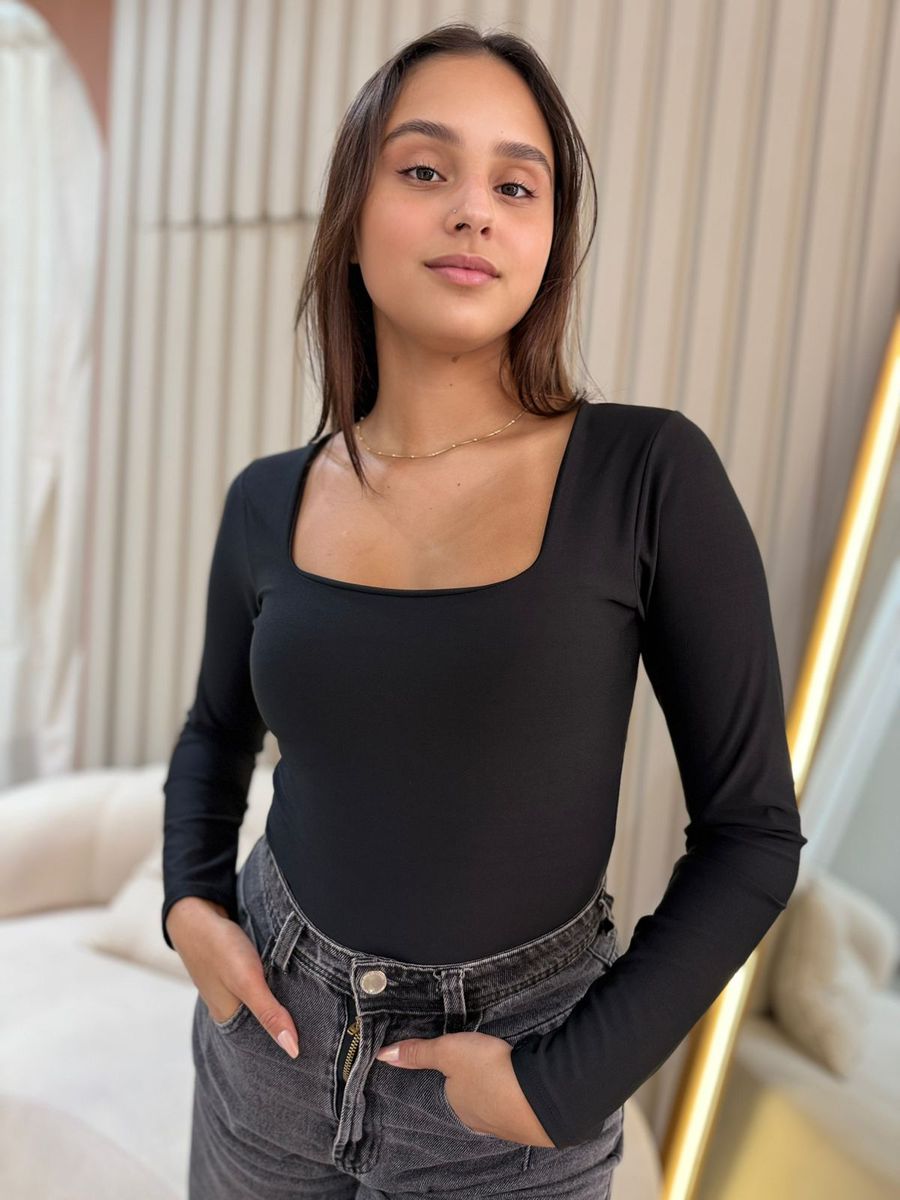 BODY SUPLEX DECOTE QUADRADO PRETO