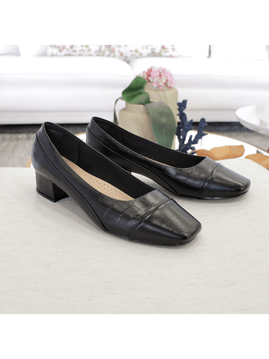SAPATO MOCASSIM DOCTOR PÉ EM COURO LEGÍTIMO - 6106 1383 PRETO/CROCO PRETO