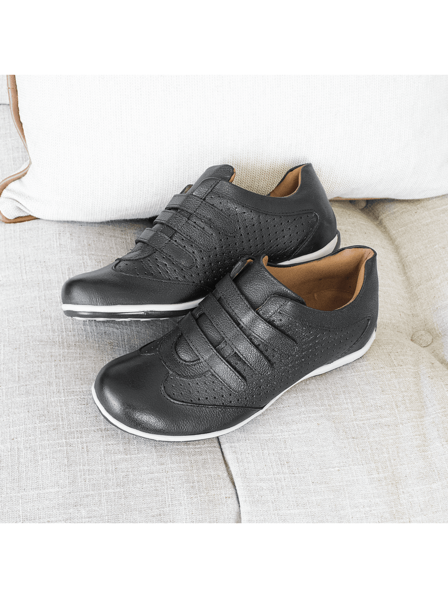 Tênis Feminino Extra Conforto em Couro Legítimo - 40025 - Preto PRETO