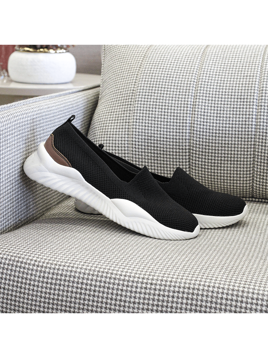 Tênis Feminino Super Confortável em Knit - MC6915 - Preto / Conhaque PRETO/CONHAQUE
