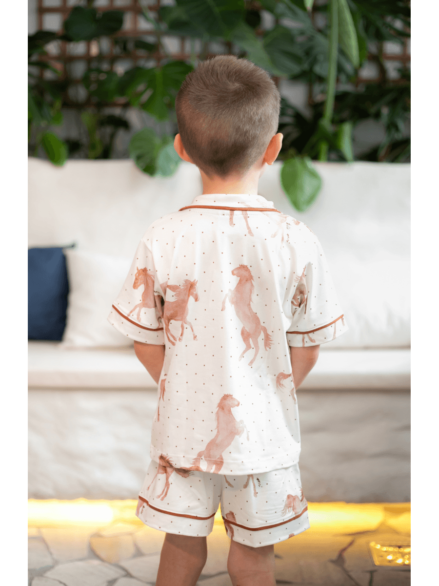 Pijama Infantil Unissex Americano Curto Cavalos