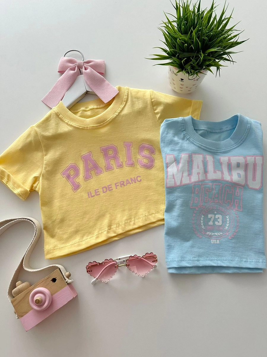 T-shirt Cropped Malibu Azul | Dondokinha Kids