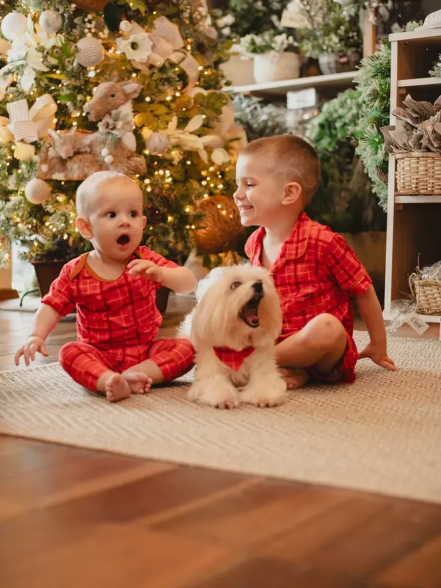 Pijama Infantil Unissex Americano Curto Xadrez Natal