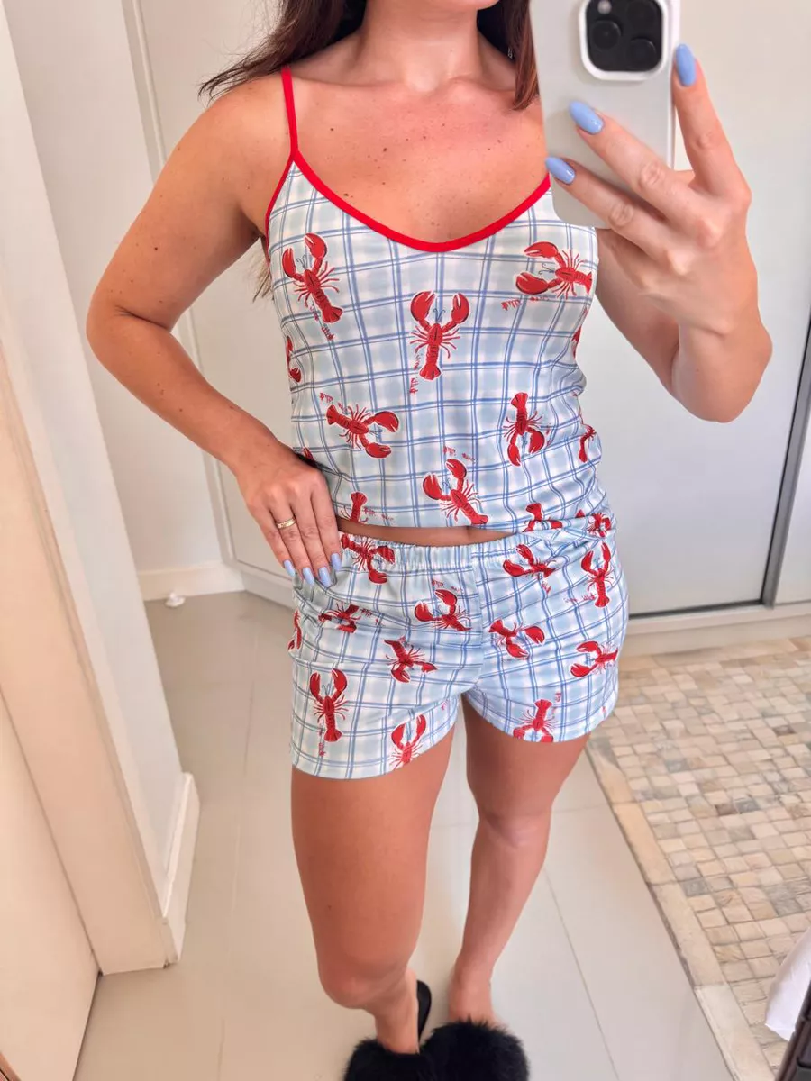 Pijama Feminino Curto Alcinha Lagosta