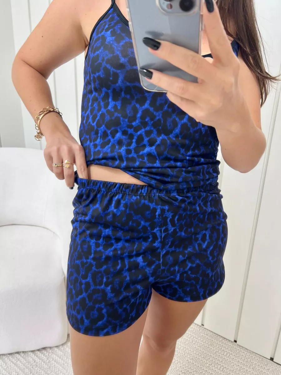Pijama Feminino Curto Alcinha Onça Azul