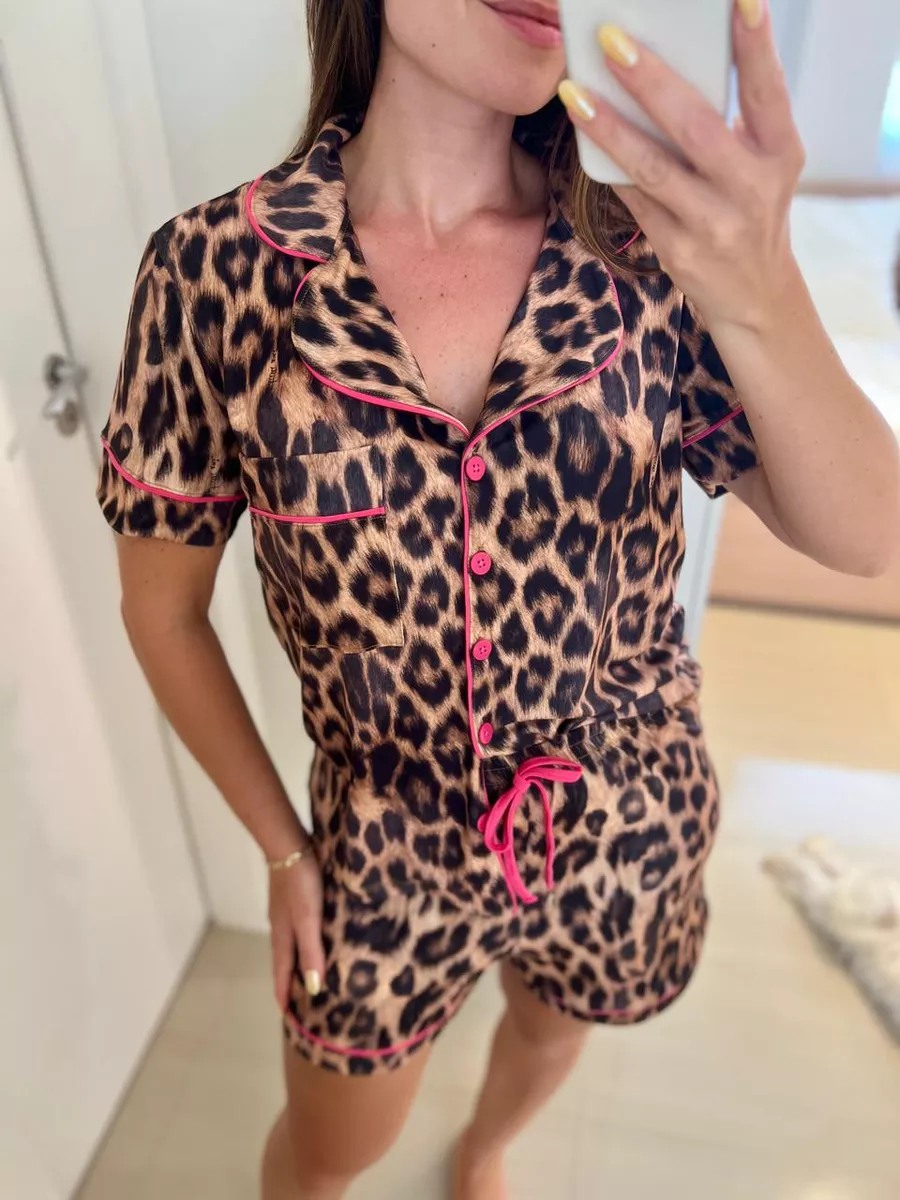 Pijama Feminino Americano Curto Agda Onça