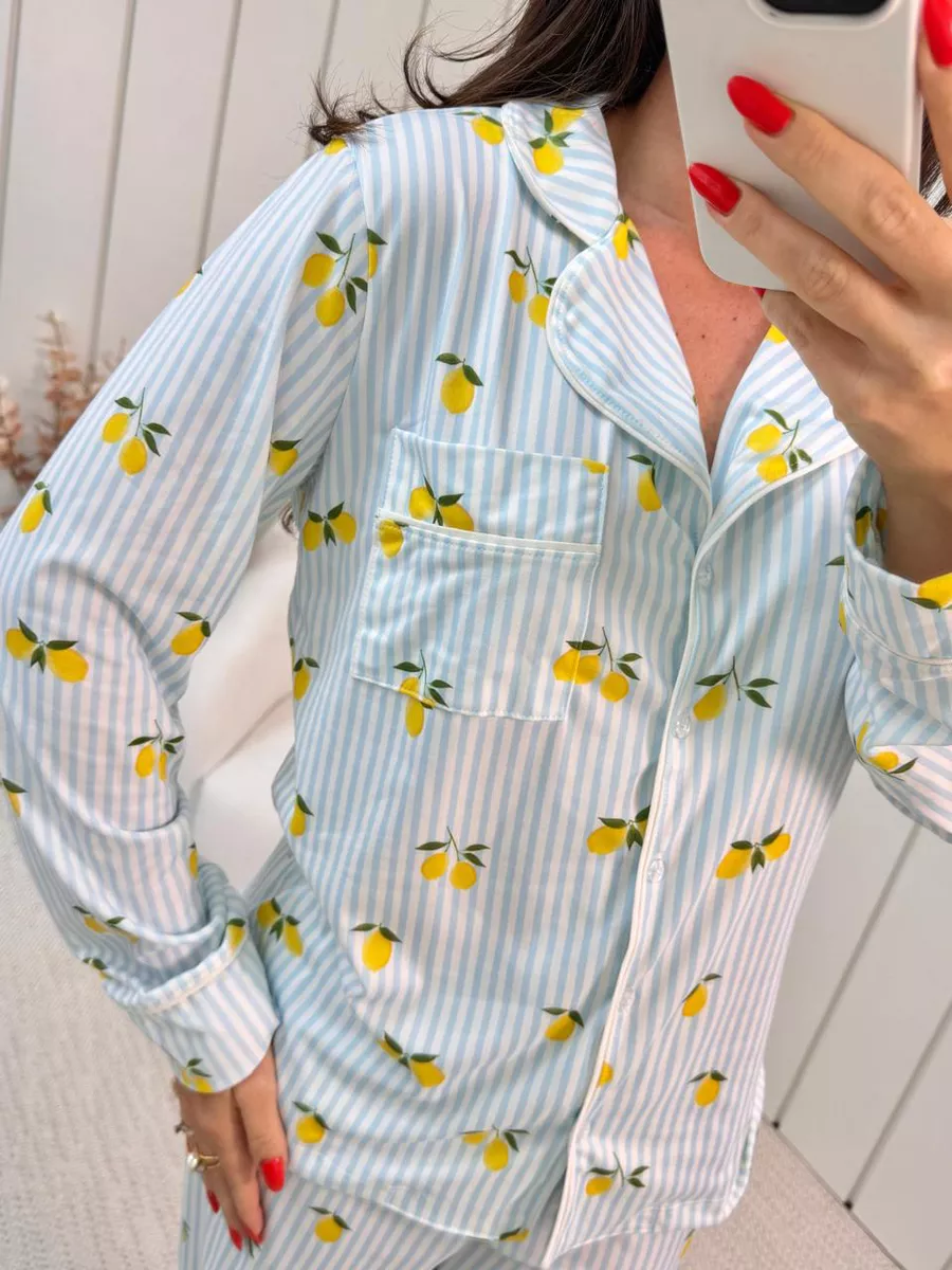 Pijama Feminino Americano Longo Listrado Limão