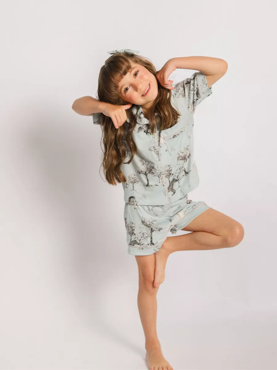 Pijama Infantil Americano Curto Cavalos Vintage