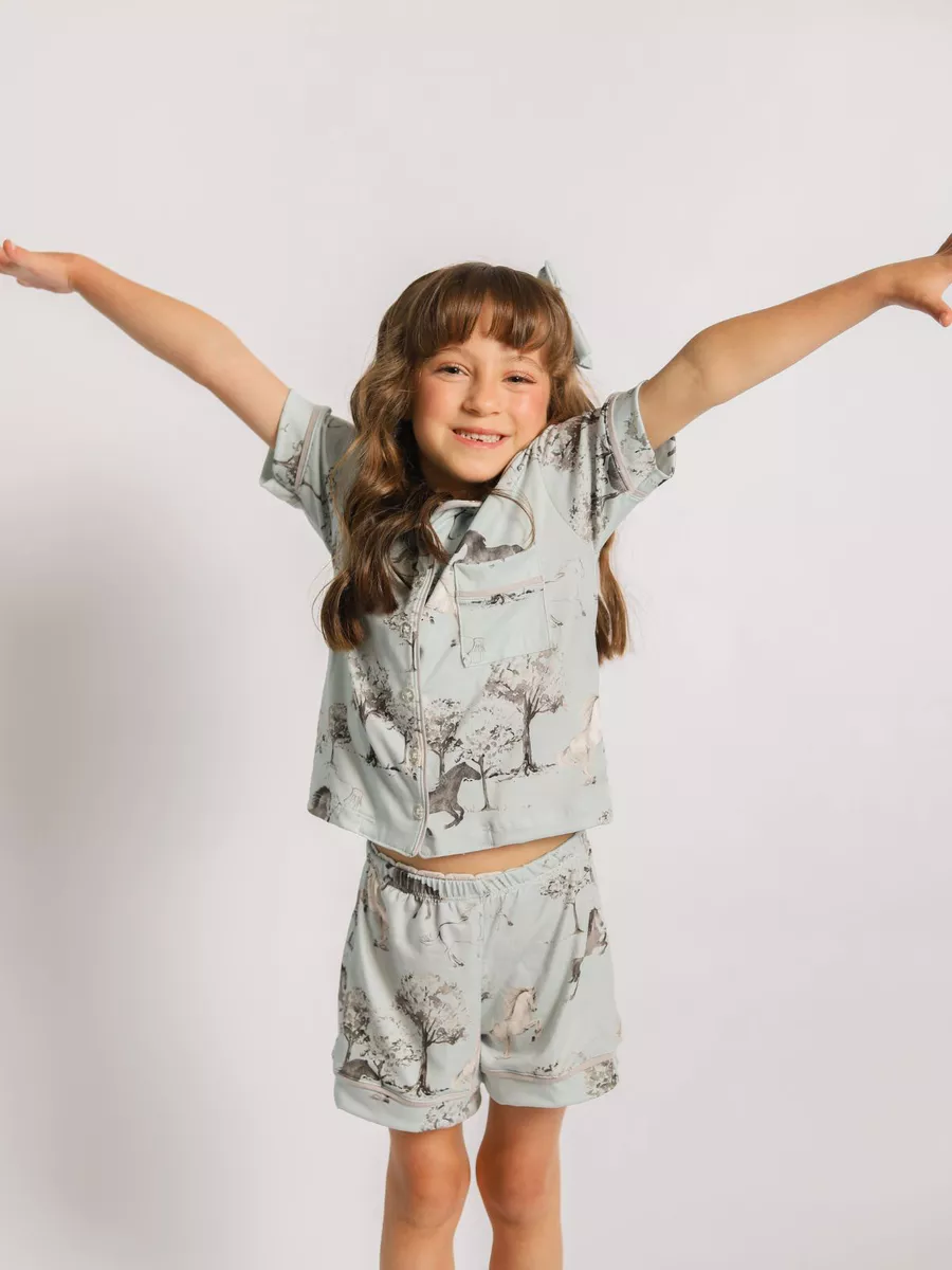 Pijama Infantil Americano Curto Cavalos Vintage