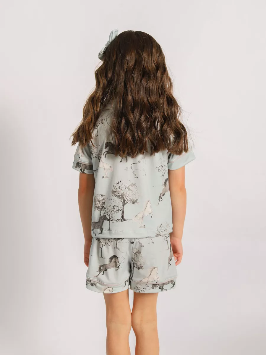 Pijama Infantil Americano Curto Cavalos Vintage