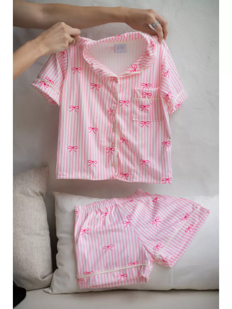 Pijama Americano Curto Infantil Laços Rosa