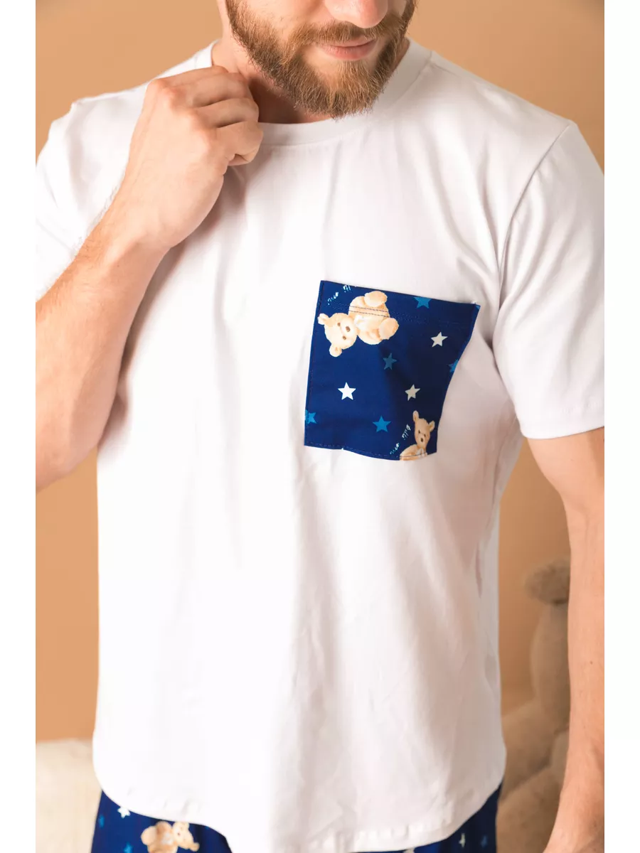 Pijama Masculino Curto Ursos Estrelas
