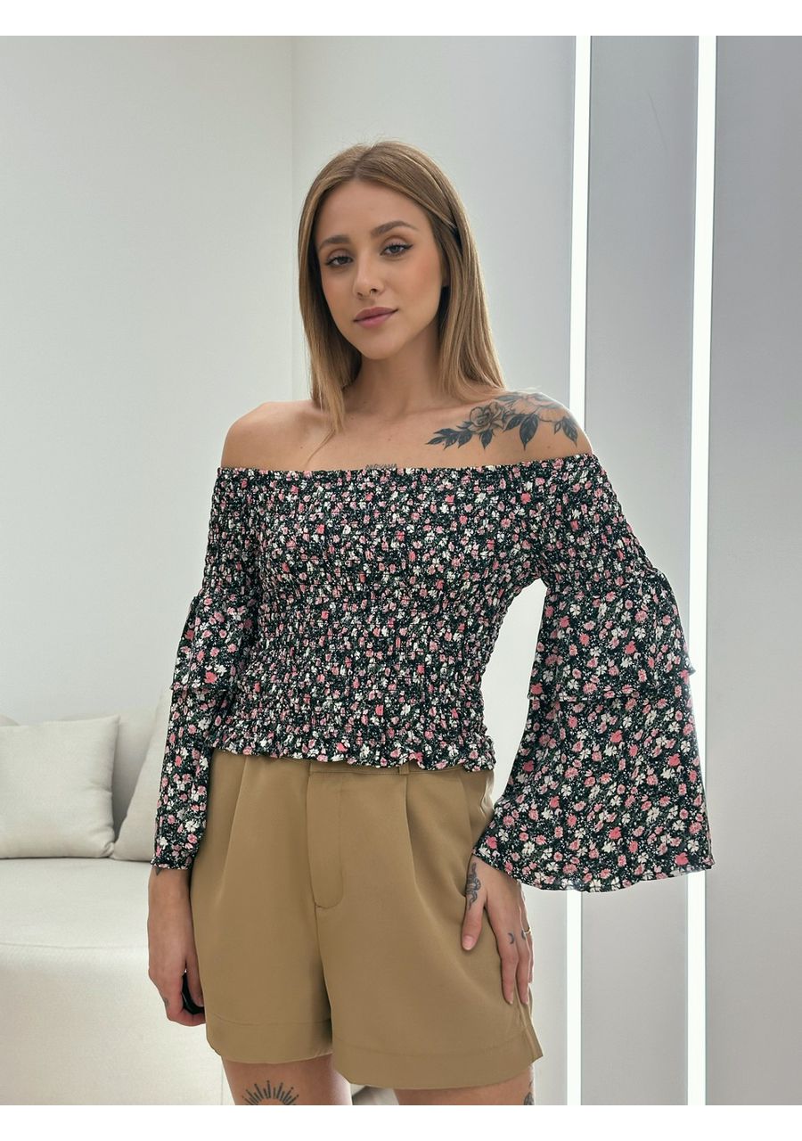 BLUSA LORENA LASTEX PRETA - 0050470033 - CAROLLA FERRARO