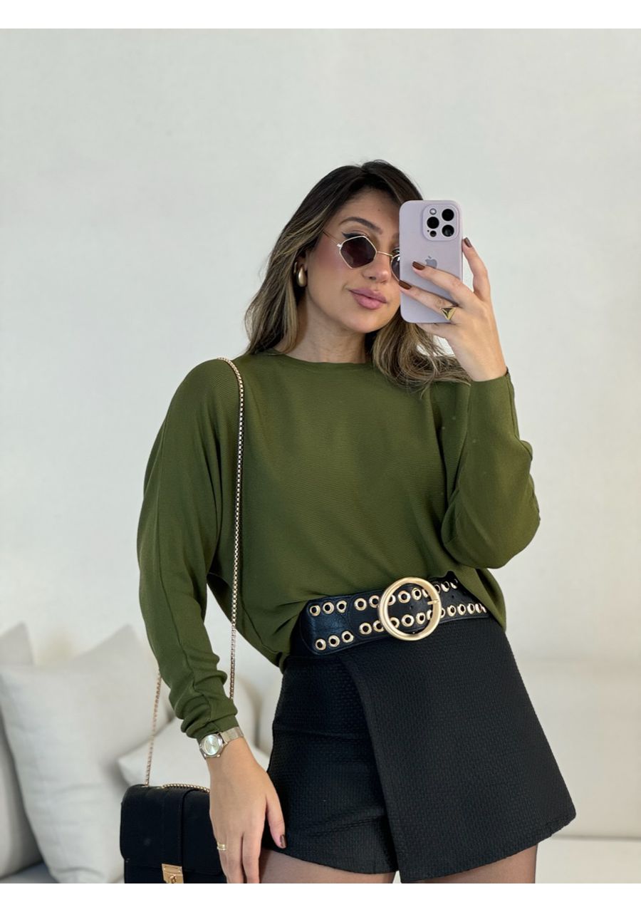 BLUSA CÁTIA MANGA LONGA VERDE OLIVA - 0053650008 - CAROLLA FERRARO