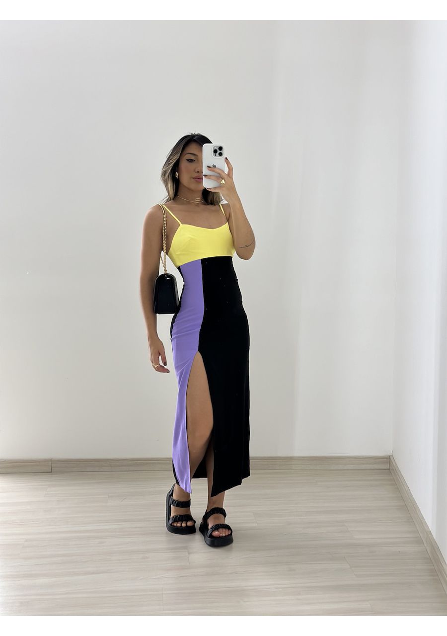 VESTIDO TRICOLOR MIDI AMARELO - 0053890111 - CAROLLA FERRARO