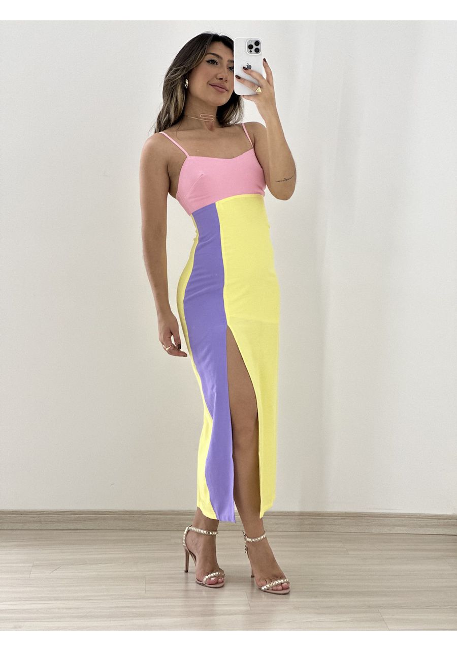 VESTIDO TRICOLOR MIDI ROSA - 0053890031 - CAROLLA FERRARO