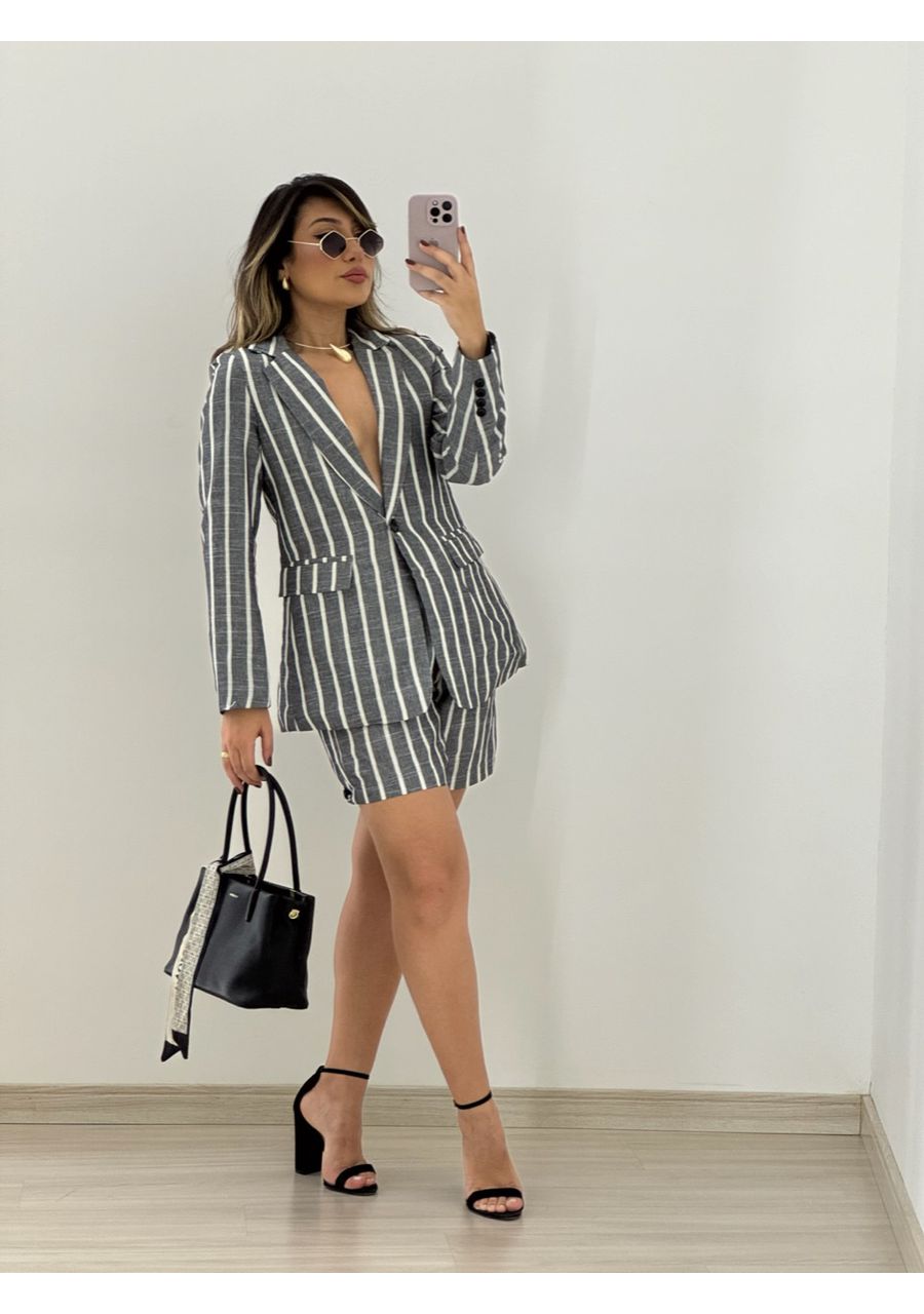 CONJUNTO STRIPES BLAZER PRETO - 0053850032 - CAROLLA FERRARO