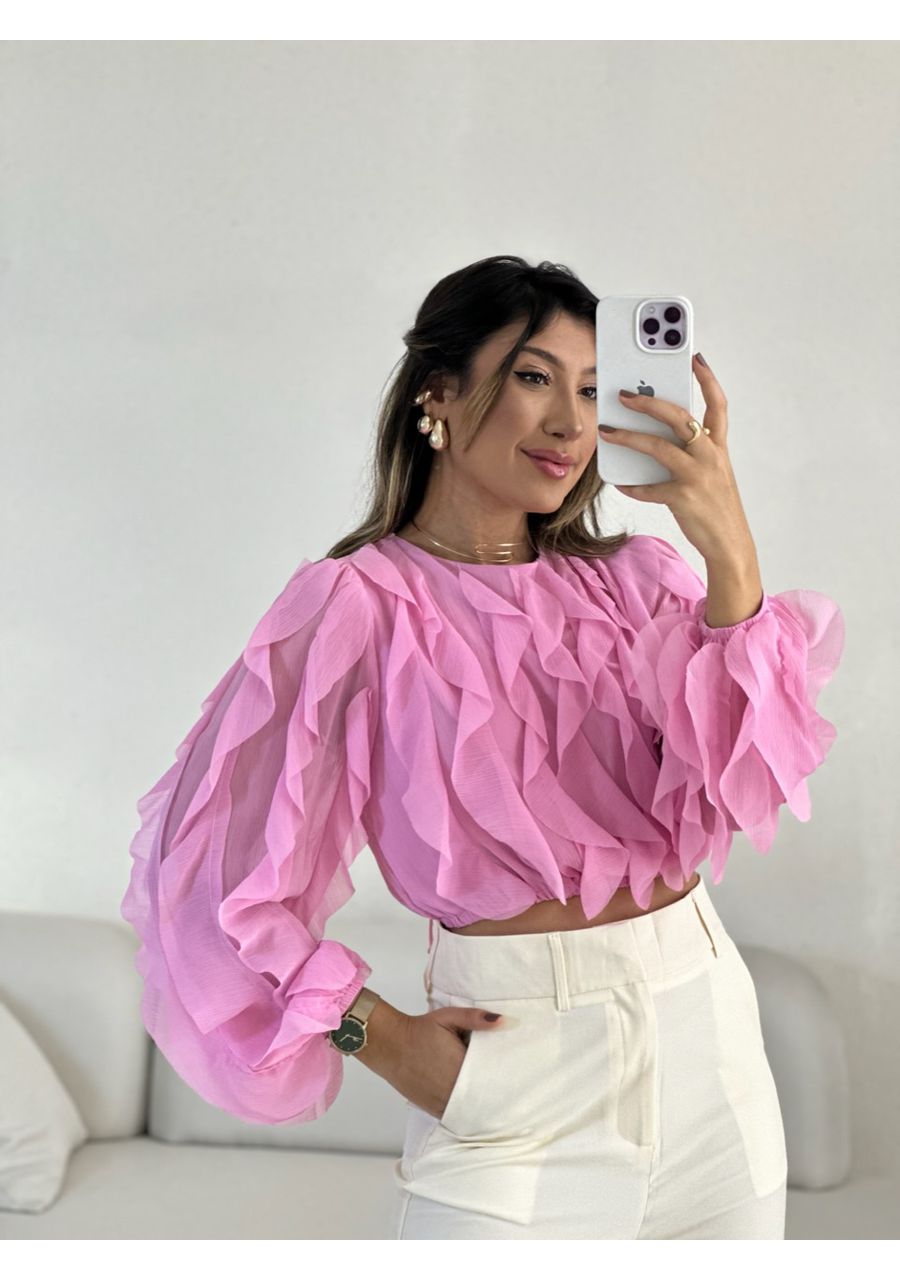 BLUSA FLÁVIA BABADO VERTICAL BABY PINK - 005505036... - CAROLLA FERRARO